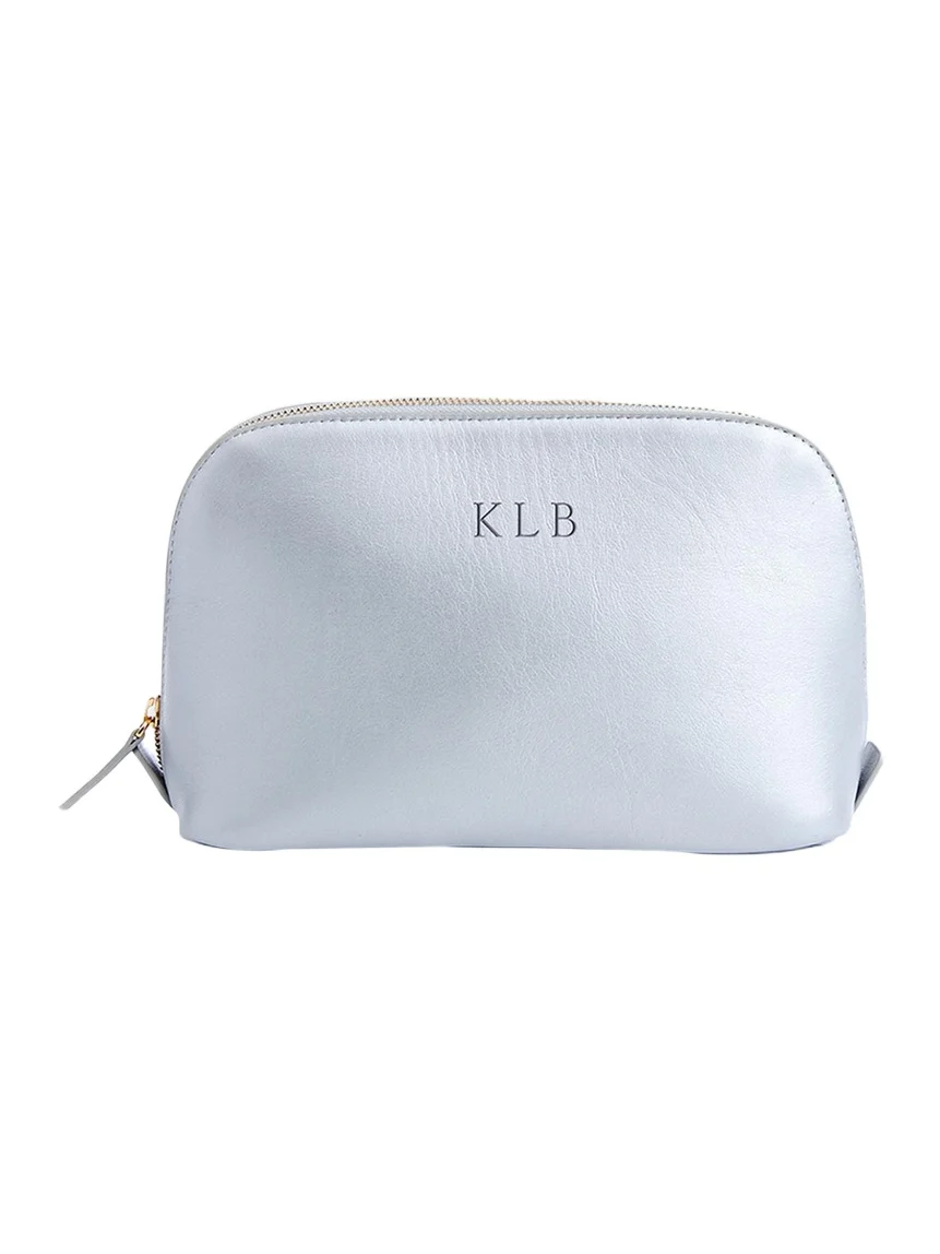 Monogrammed Large Leather Cosmetic Bag, Personalized Monogrammed Large Leather Cosmetic Bag, Personalized