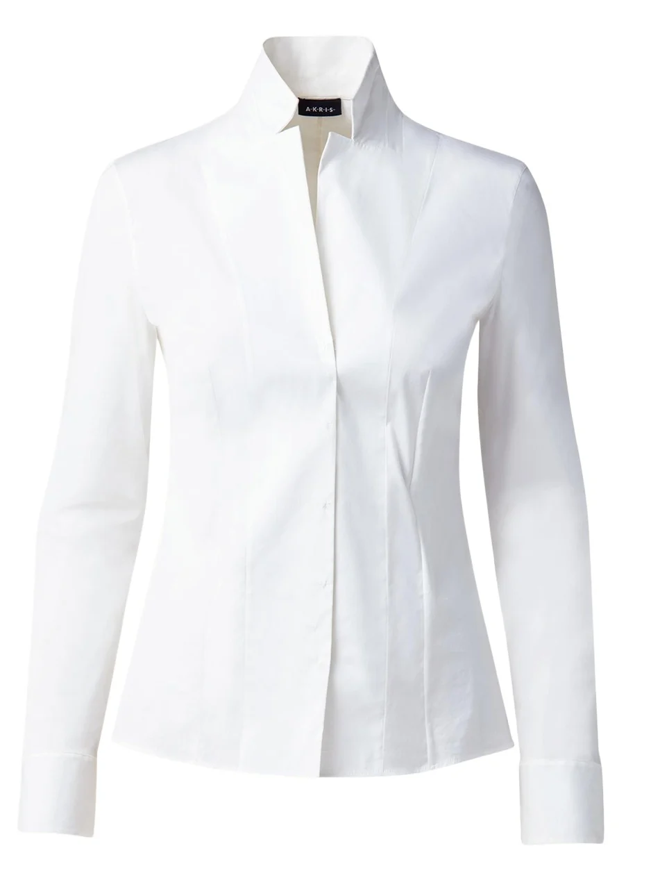 Long-Sleeve Notched-Collar Poplin Blouse Long-Sleeve Notched-Collar Poplin Blouse