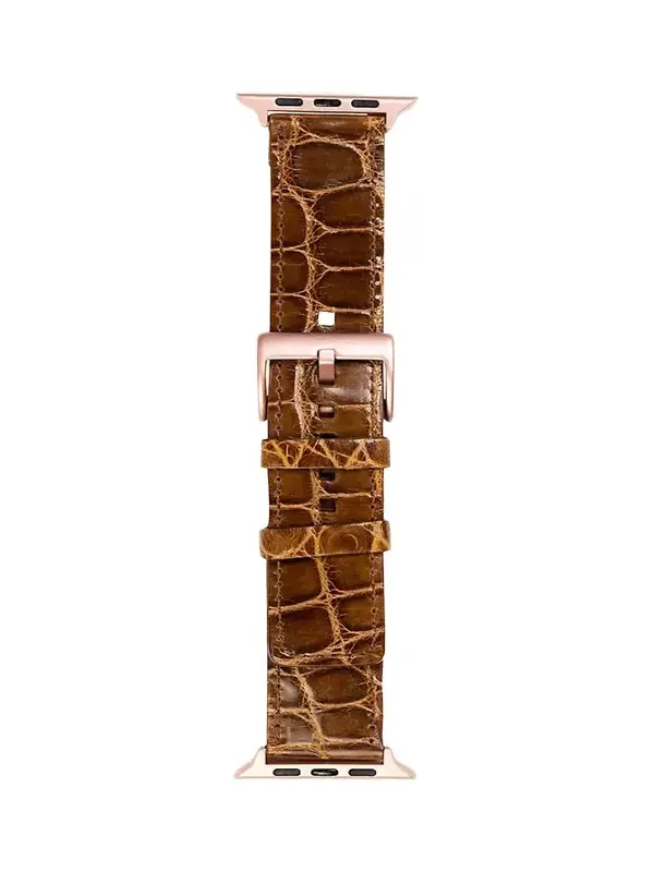 Abas Men's Apple Watch Alligator Watch Strap, Rose Gold Finish
