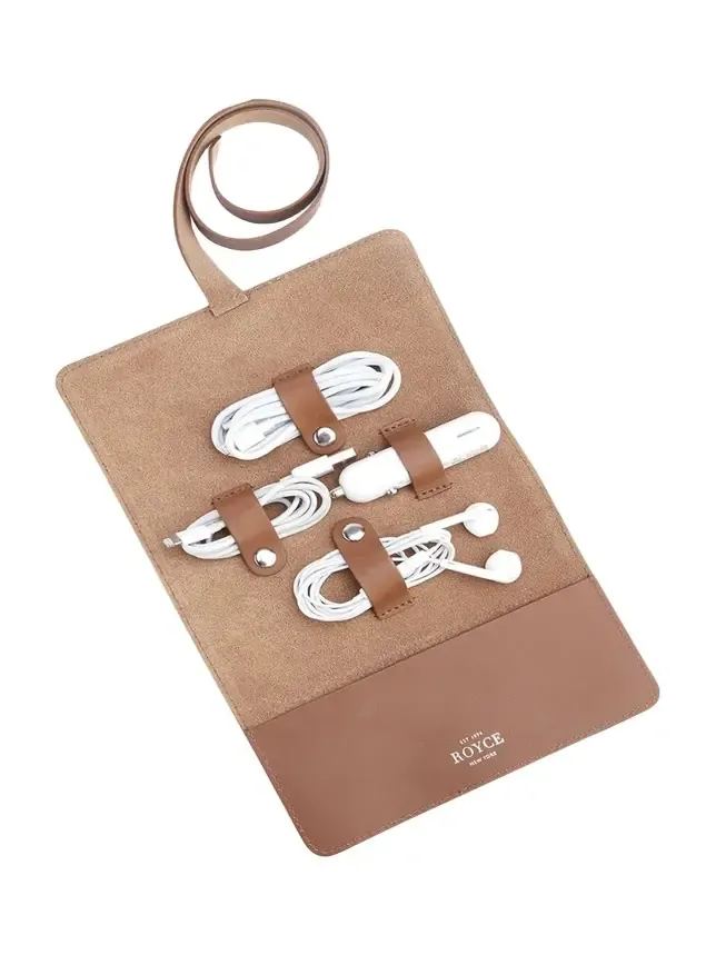 Monogrammed Leather Tech Cord Accessory Organizer, Personalized