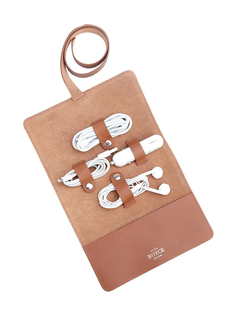 Monogrammed Leather Tech Cord Accessory Organizer, Personalized