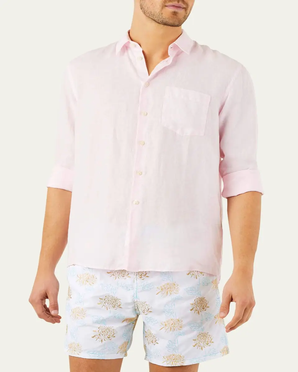 Vilebrequin Men's Caroubis Solid Linen Sport Shirt | Thumbnail 2 Vilebrequin Men's Caroubis Solid Linen Sport Shirt | Thumbnail 2