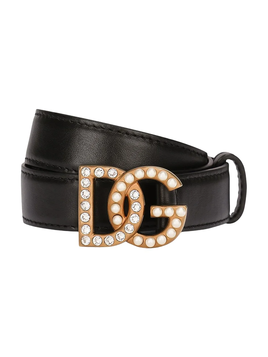 Dolce & Gabbana Embellished Pearly Interlocking DG Leather Belt