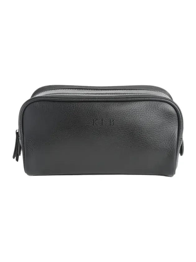Monogrammed Double Zip Leather Toiletry Bag, Personalized