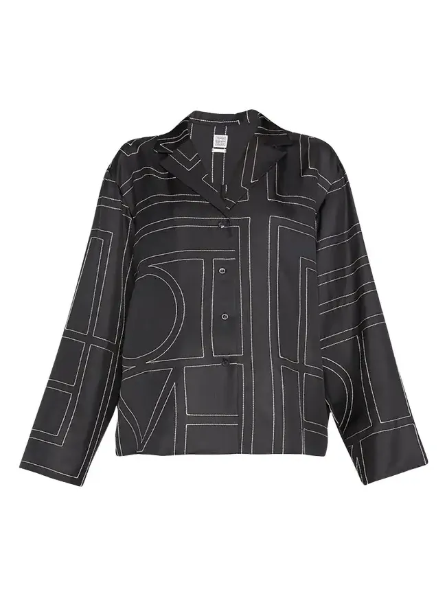 Monogram-Embroidered Silk Pajama Top