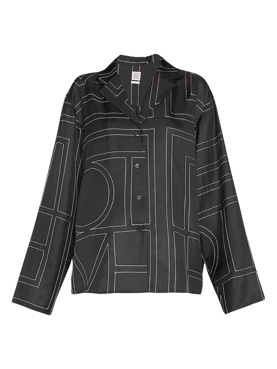 Monogram-Embroidered Silk Pajama Top Monogram-Embroidered Silk Pajama Top