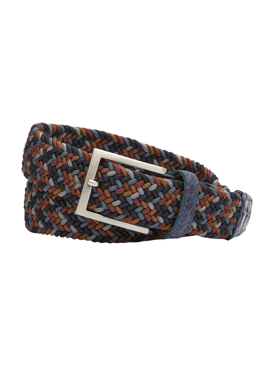 W. Kleinberg Men's Stretch Woven Belt with Alligator Trim