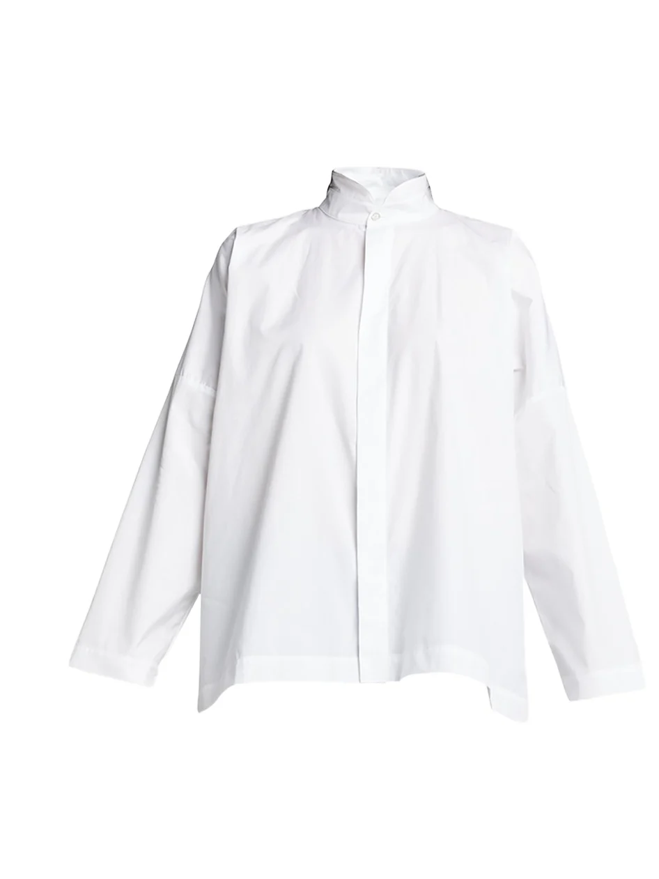 Wide Longer-Back Double Stand Collar Shirt (Mid Plus Length) Wide Longer-Back Double Stand Collar Shirt (Mid Plus Length)