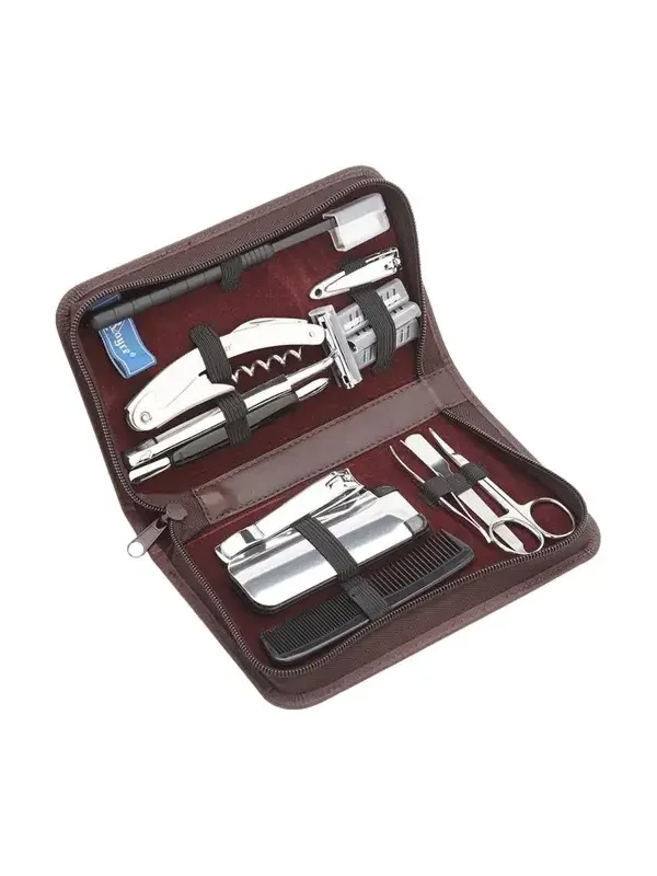 Monogrammed Leather Travel Grooming Toiletry Kit, Personalized