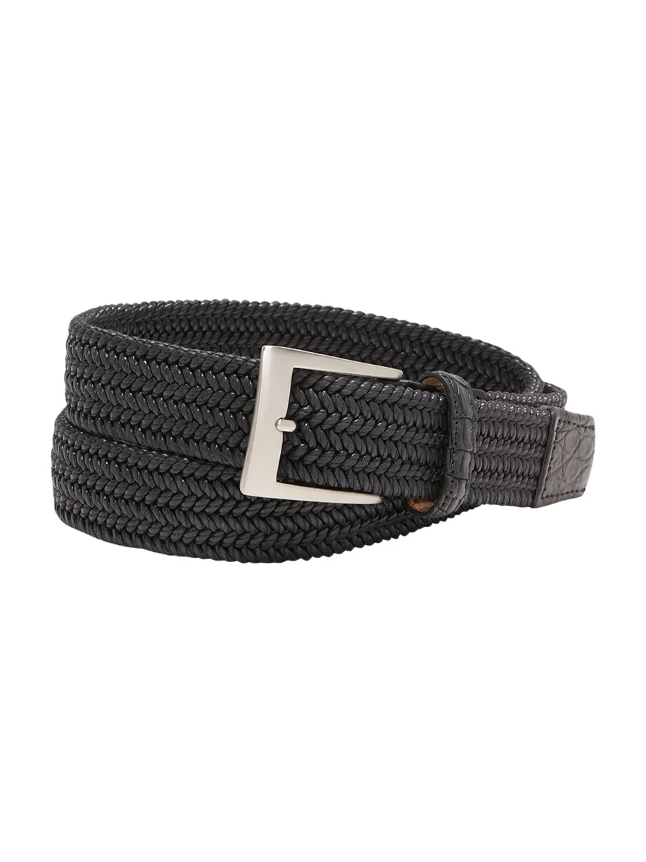 W. Kleinberg Men's Stretch Woven Belt with Alligator Trim