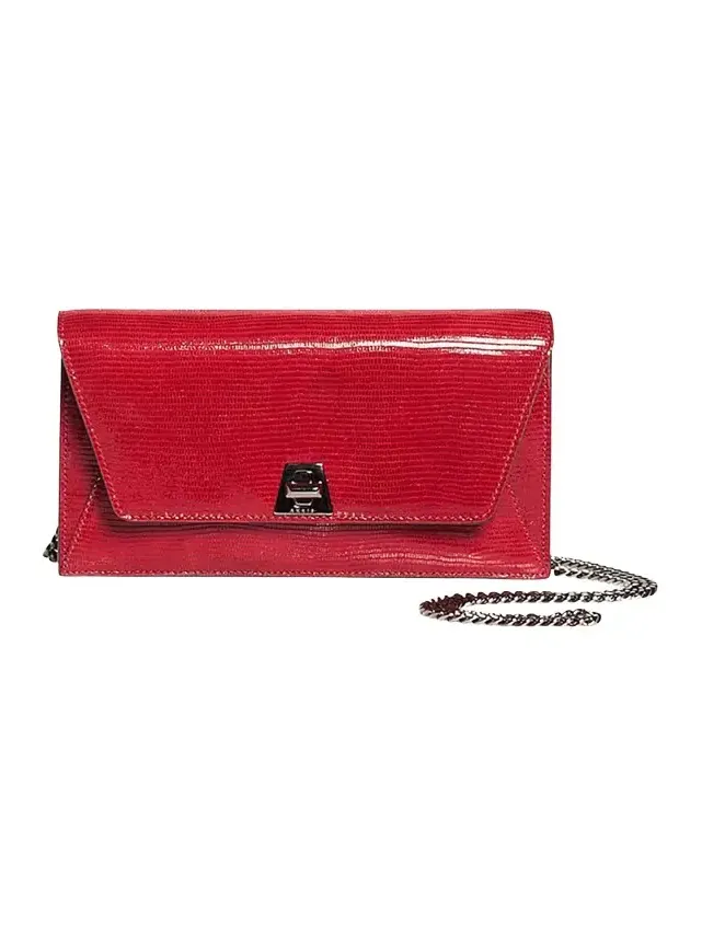 Anouk Lizard-Print Clutch Bag w/ Chain
