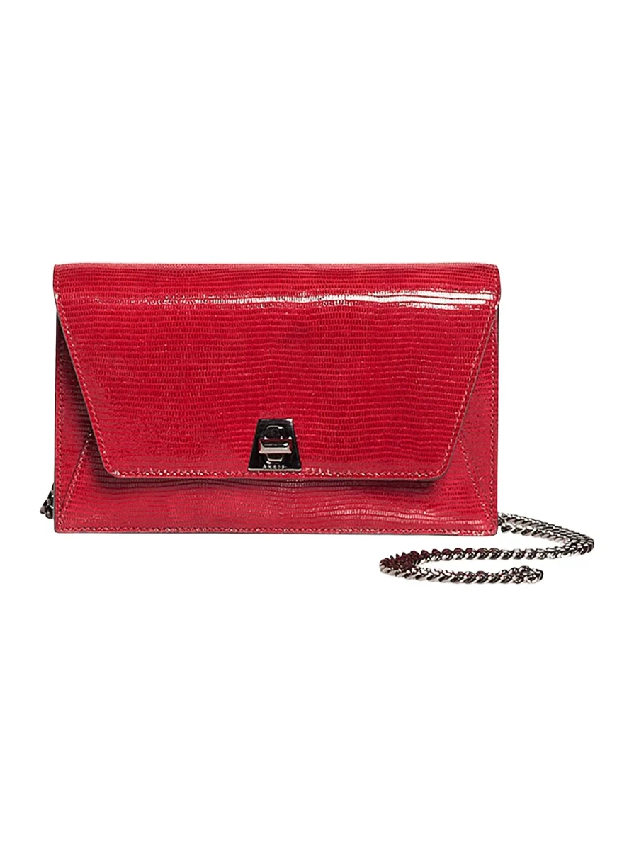 Anouk Lizard-Print Clutch Bag w/ Chain Anouk Lizard-Print Clutch Bag w/ Chain