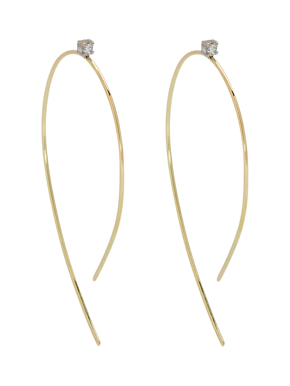 14K Gold Mini Wire Hooked On Hoop Earrings with Diamonds, 38mm 14K Gold Mini Wire Hooked On Hoop Earrings with Diamonds, 38mm