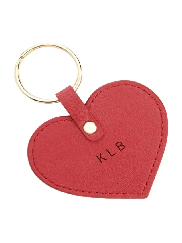 Monogrammed Leather Heart-Shaped Key Chain, Personalized Monogrammed Leather Heart-Shaped Key Chain, Personalized