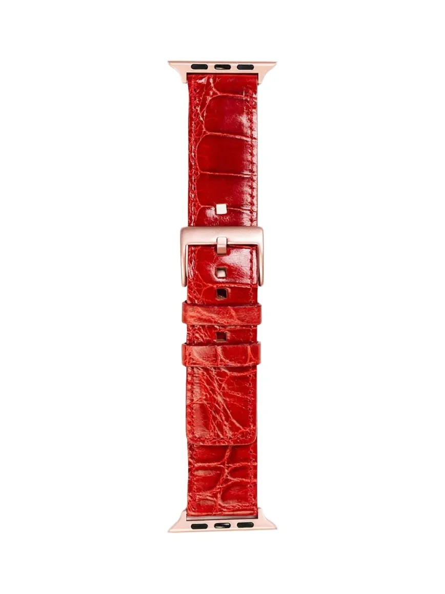 Abas Men's Apple Watch Alligator Watch Strap, Rose Gold Finish
