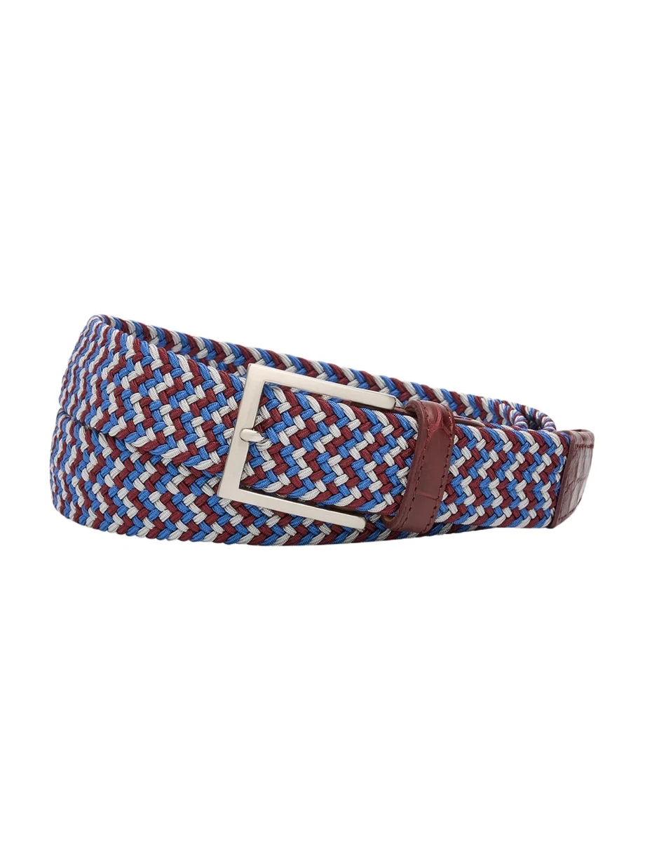 W. Kleinberg Men's Stretch Woven Belt with Alligator Trim