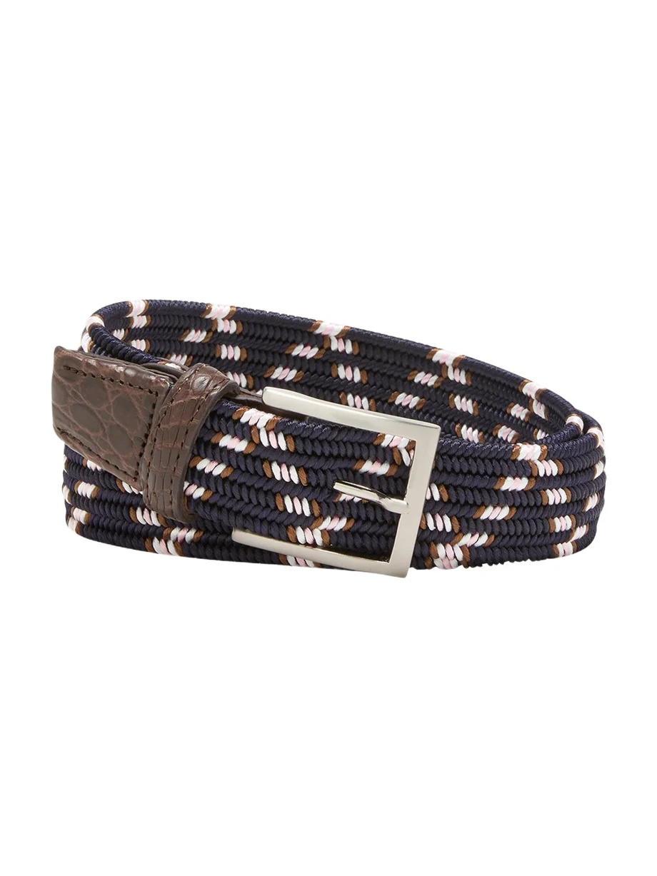 W. Kleinberg Men's Stretch Woven Belt with Alligator Trim