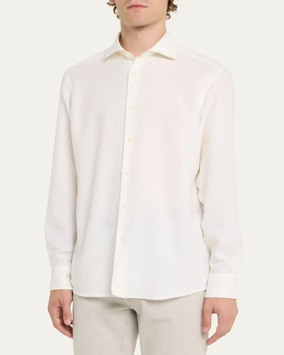 Zegna Men's Cotton-Cashmere Cashco Sport Shirt | Thumbnail 4 Zegna Men's Cotton-Cashmere Cashco Sport Shirt | Thumbnail 4