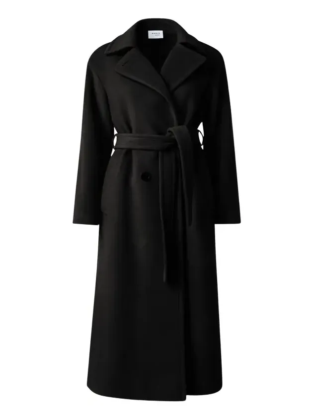 Long Double-Breast Belted Wool-Cashmere Coat