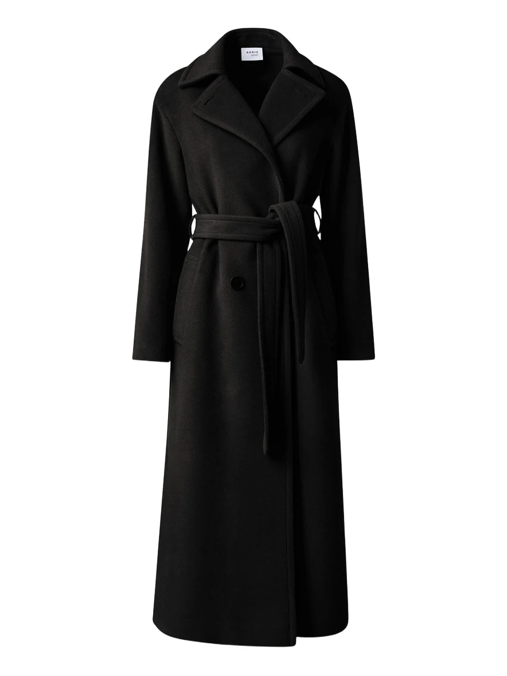 Long Double-Breast Belted Wool-Cashmere Coat