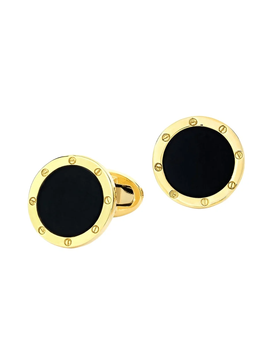 Men's 18K Yellow Gold Round Gemstone Cufflinks Men's 18K Yellow Gold Round Gemstone Cufflinks
