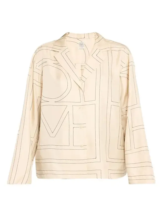 Monogram-Embroidered Silk Pajama Top Monogram-Embroidered Silk Pajama Top