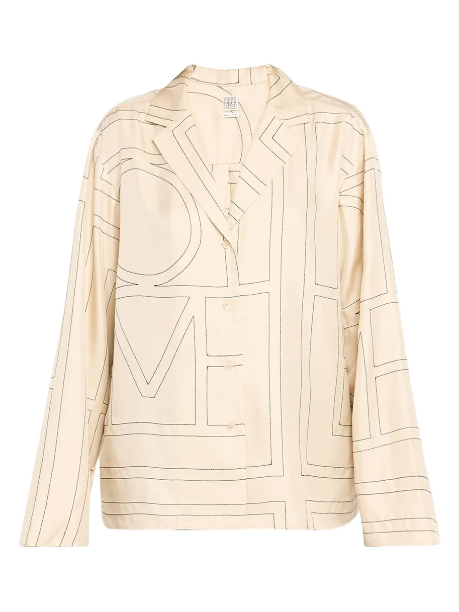 TOTEME Monogram-Embroidered Silk Pajama Top