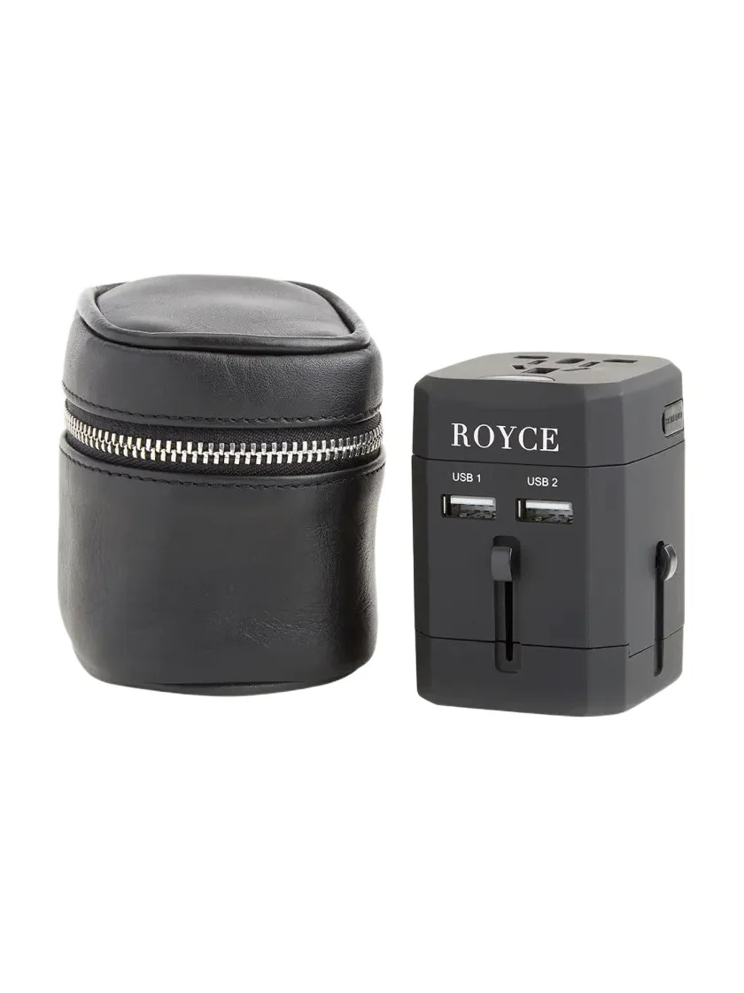 International Travel Adapter & Monogrammed Leather Case Set