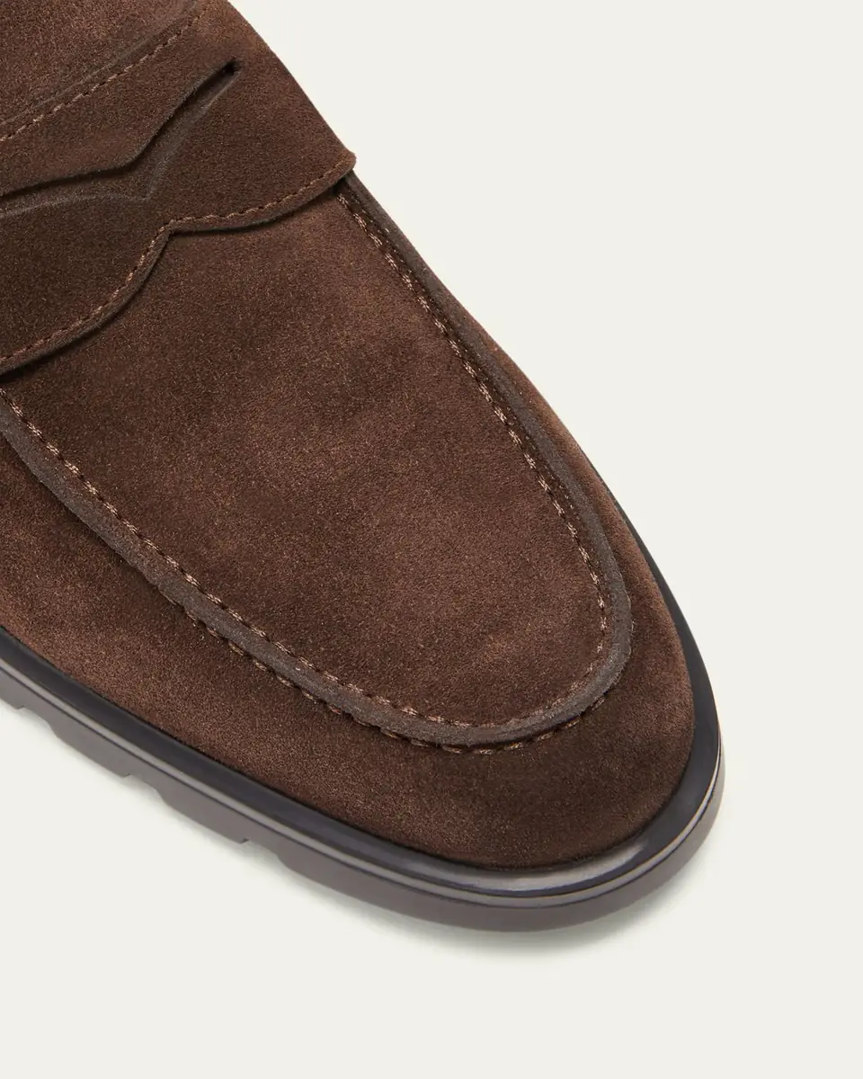 Santoni Men's Rock Suede Lug Sole Penny Loafers | Thumbnail 5