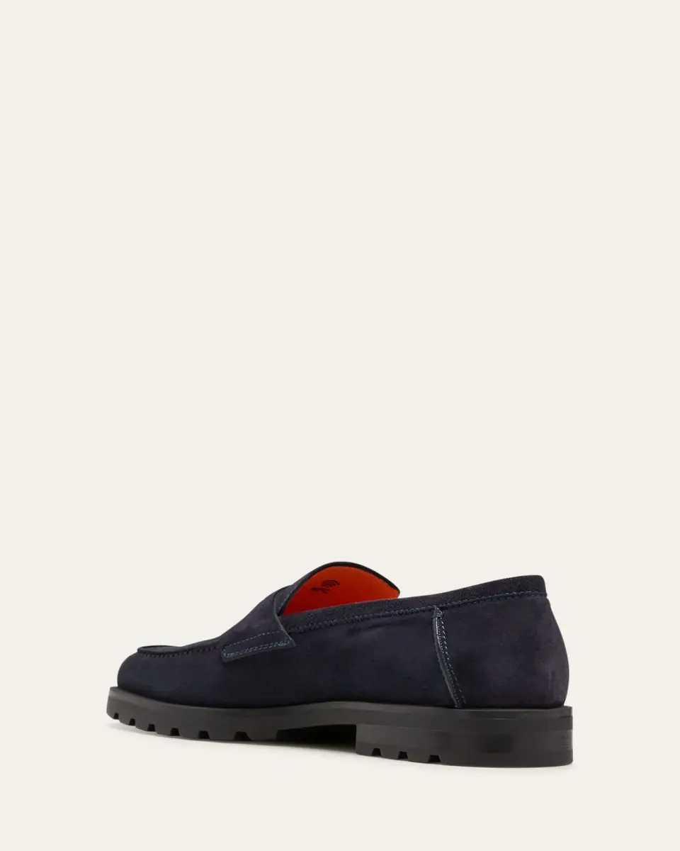 Santoni Men's Rock Suede Lug Sole Penny Loafers | Thumbnail 6