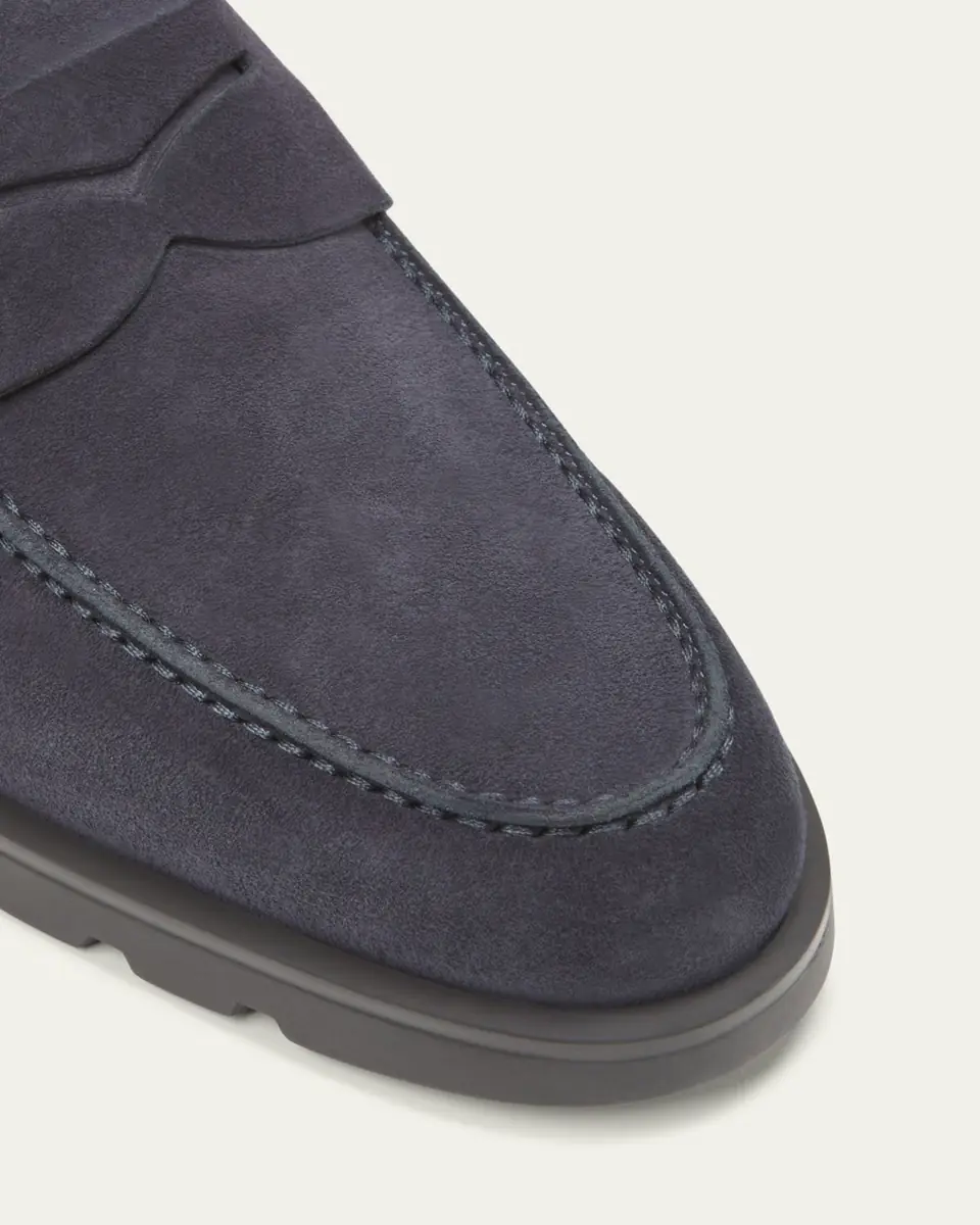 Santoni Men's Rock Suede Lug Sole Penny Loafers | Thumbnail 7