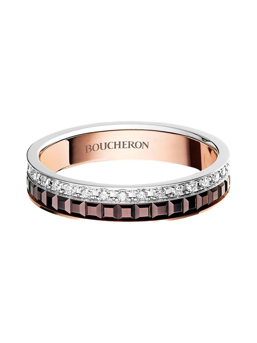 Quatre Classique Ring in Tricolor Gold with Brown PVD and Diamonds