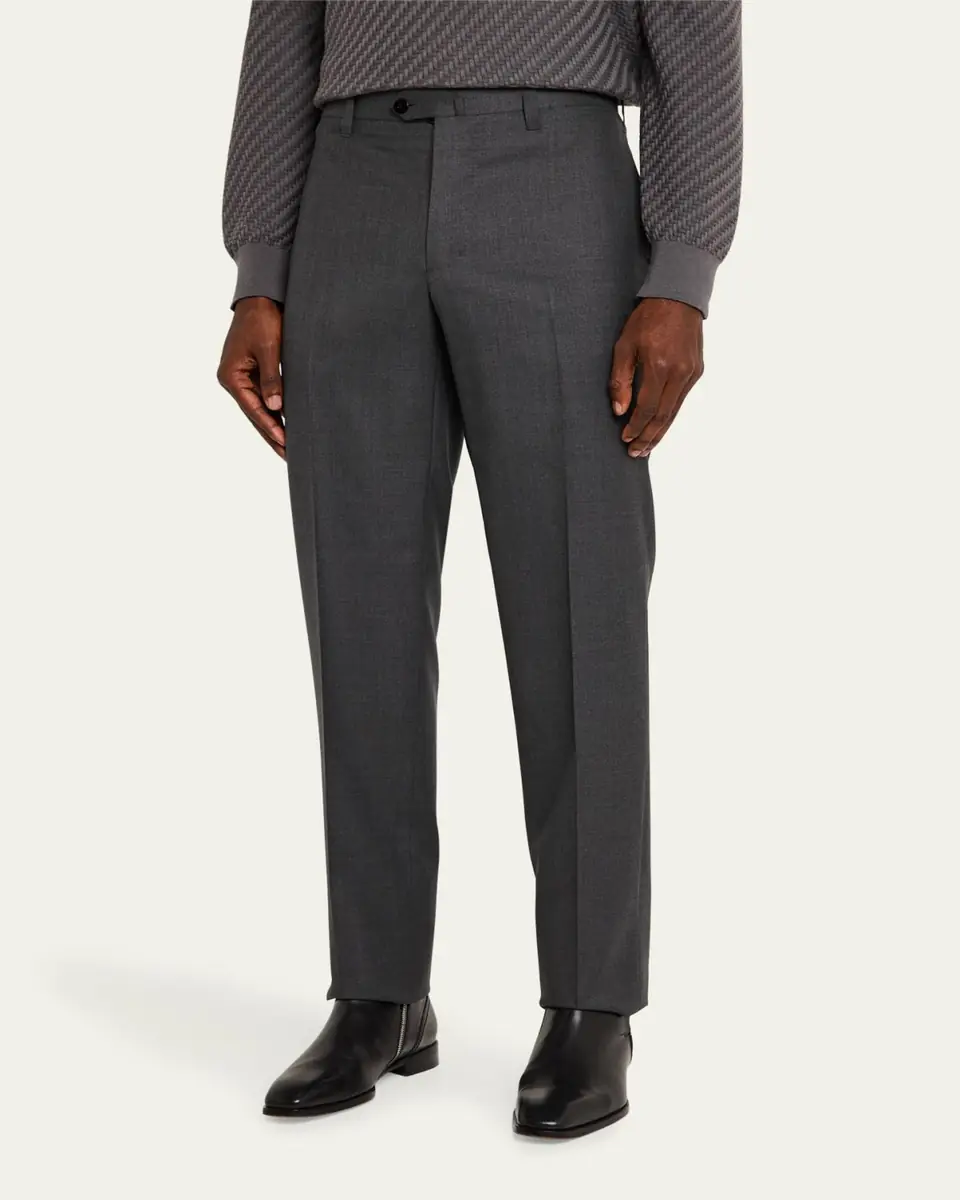 Cesare Attolini Men's Super 150's Wool Flat-Front Trousers | Thumbnail 4 Cesare Attolini Men's Super 150's Wool Flat-Front Trousers | Thumbnail 4