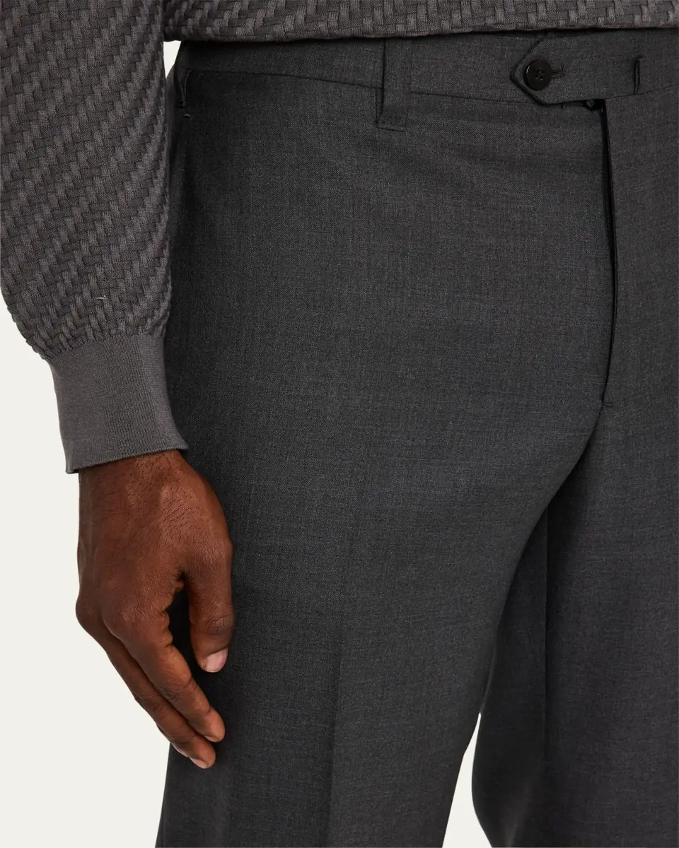 Cesare Attolini Men's Super 150's Wool Flat-Front Trousers | Thumbnail 5 Cesare Attolini Men's Super 150's Wool Flat-Front Trousers | Thumbnail 5