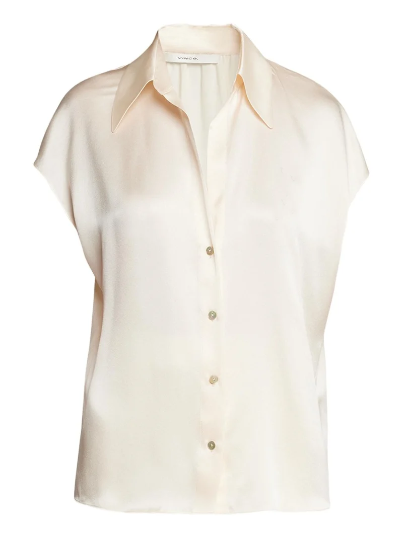 Cap-Sleeve Ruched-Back Silk Blouse Cap-Sleeve Ruched-Back Silk Blouse