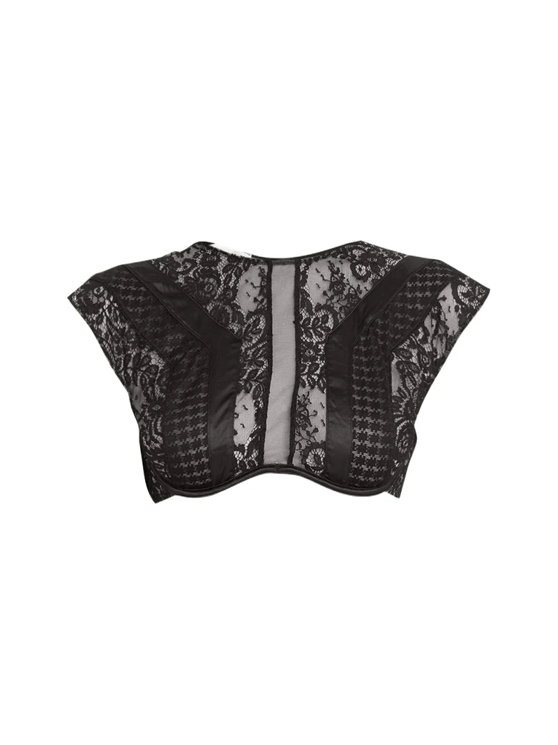 Macy Cap-Sleeve Patchwork Lace Bustier Macy Cap-Sleeve Patchwork Lace Bustier
