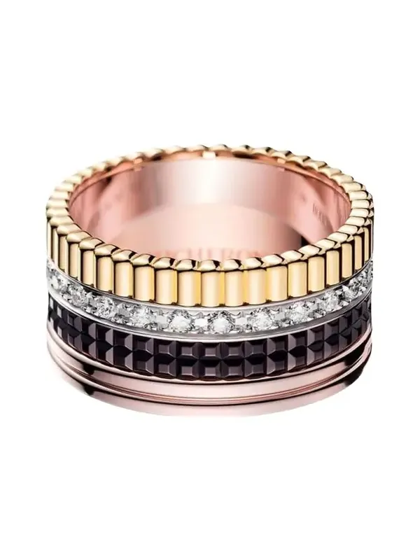 Quatre Large Ring in Tricolor Gold with Brown PVD and Diamonds
