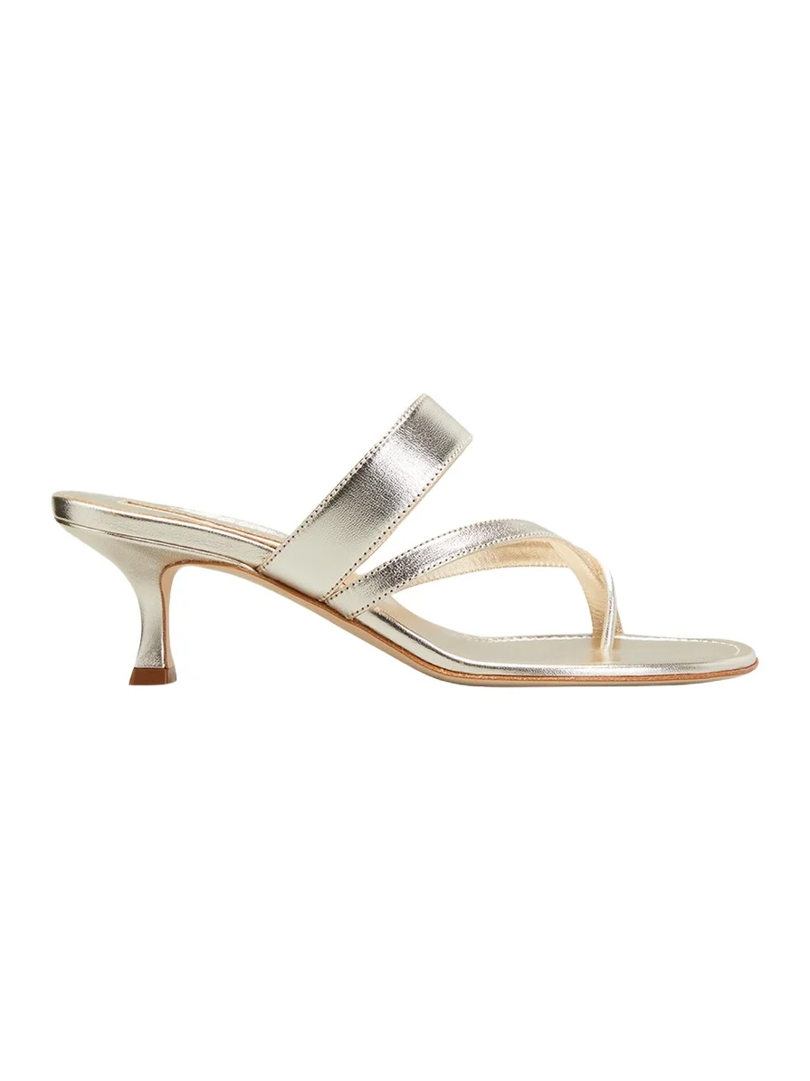 Manolo Blahnik Susa Metallic Crisscross Mule Sandals