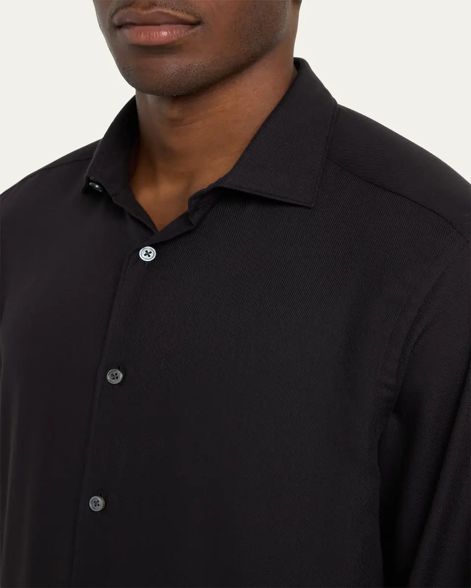 Zegna Men's Cashco Cashmere-Cotton Sport Shirt | Thumbnail 5