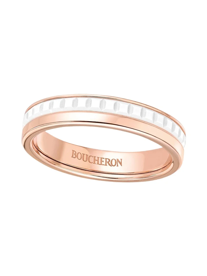 Boucheron Quatre Wedding Band in Pink Gold with White Ceramic