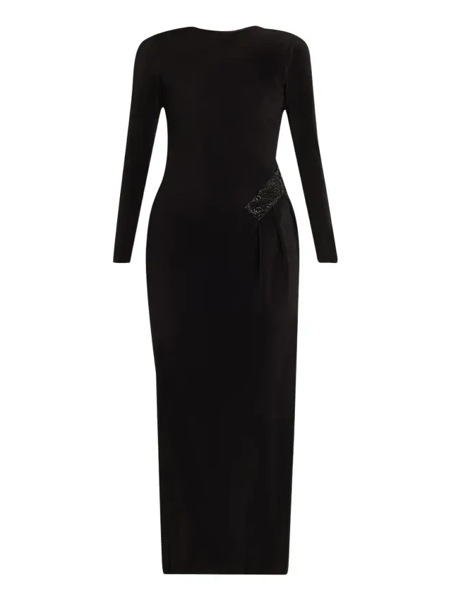 Plisse Jersey Gown with Beaded Hip Detail Plisse Jersey Gown with Beaded Hip Detail