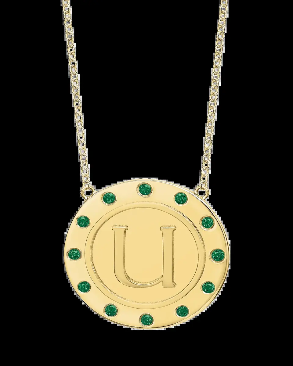 Tracee Nichols 14K Gold Initial Token Necklace with Emeralds | Thumbnail 2