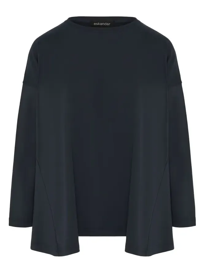 Side Panelled Round Neck Long Sleeve T-Shirt (Mid Plus Length)