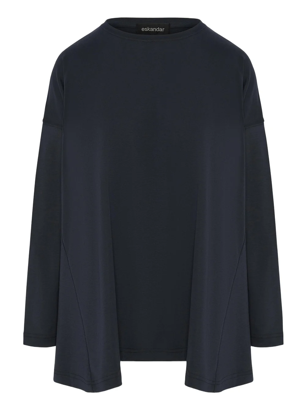 Eskandar Side Panelled Round Neck Long Sleeve T-Shirt (Mid Plus Length)