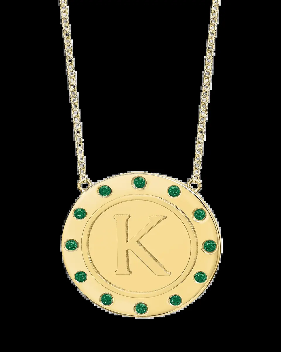 Tracee Nichols 14K Gold Initial Token Necklace with Emeralds | Thumbnail 2