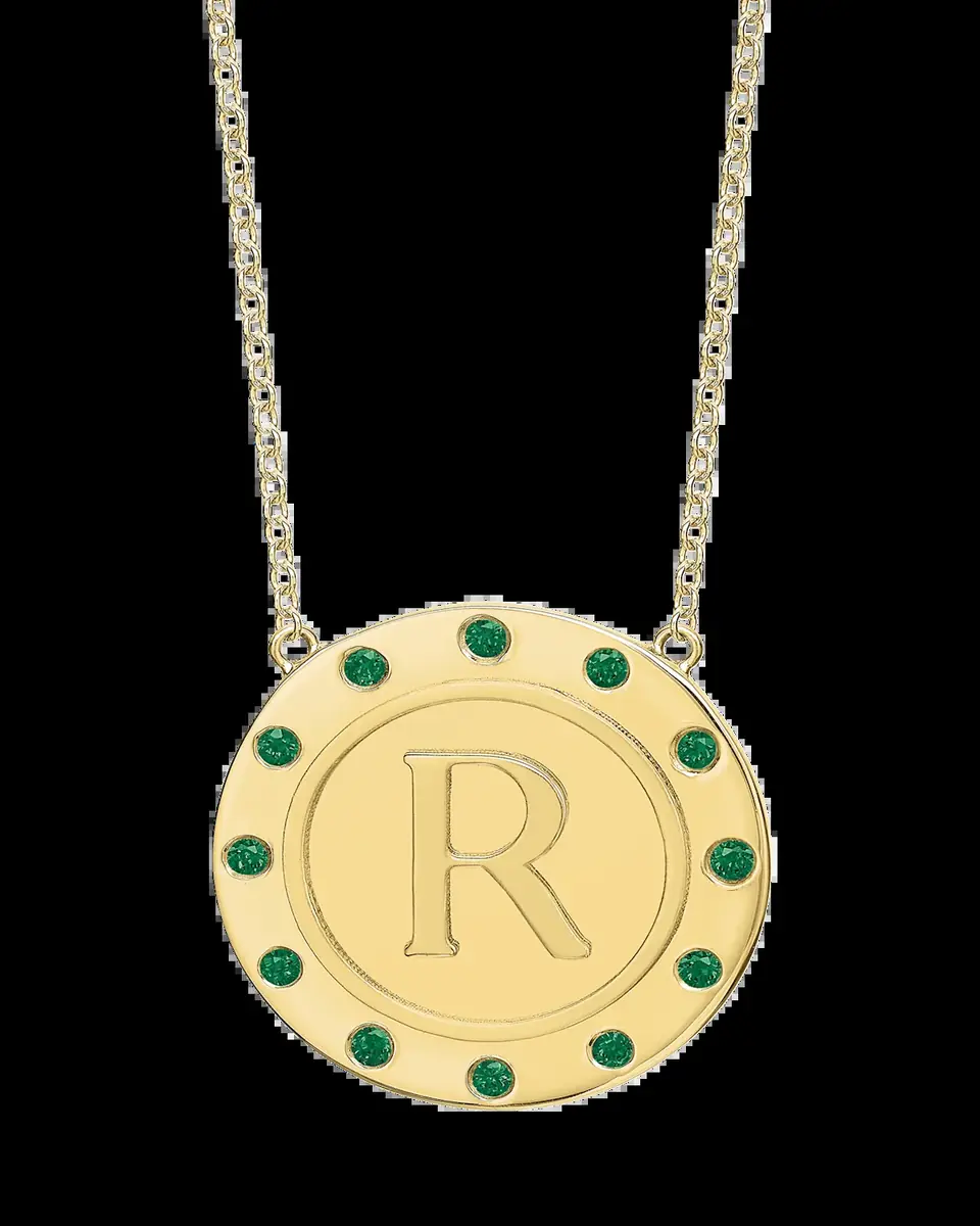 Tracee Nichols 14K Gold Initial Token Necklace with Emeralds | Thumbnail 2