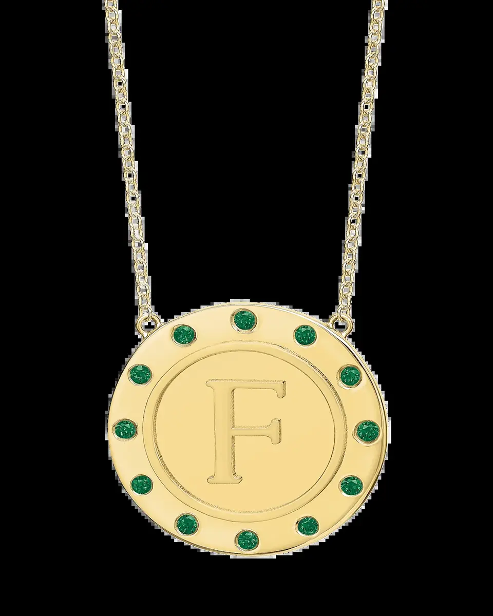 Tracee Nichols 14K Gold Initial Token Necklace with Emeralds | Thumbnail 2