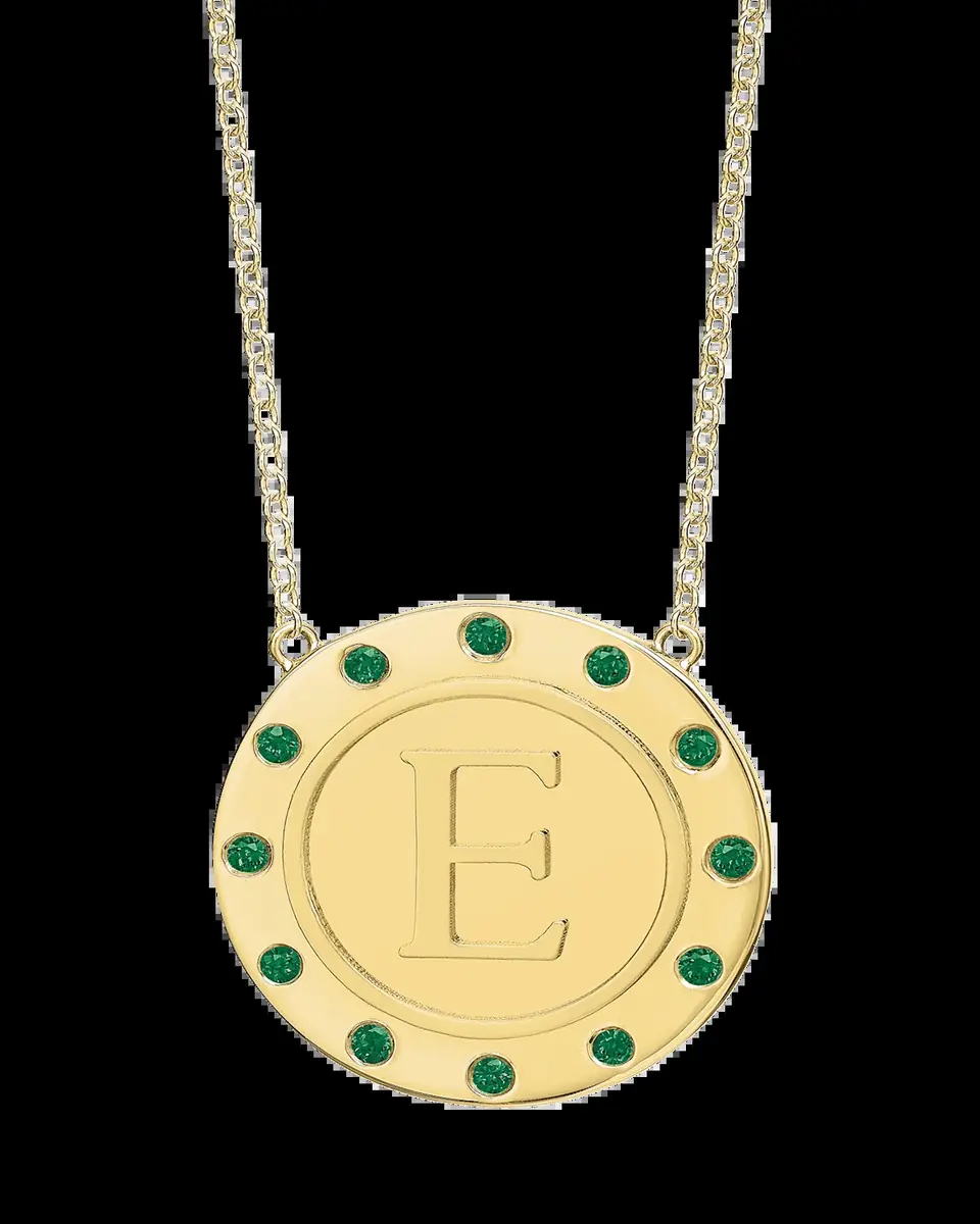 Tracee Nichols 14K Gold Initial Token Necklace with Emeralds | Thumbnail 2