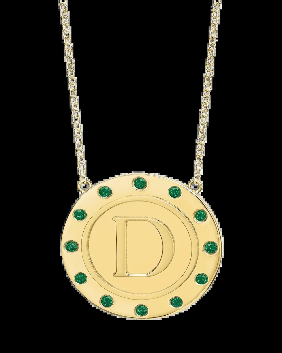 Tracee Nichols 14K Gold Initial Token Necklace with Emeralds | Thumbnail 2