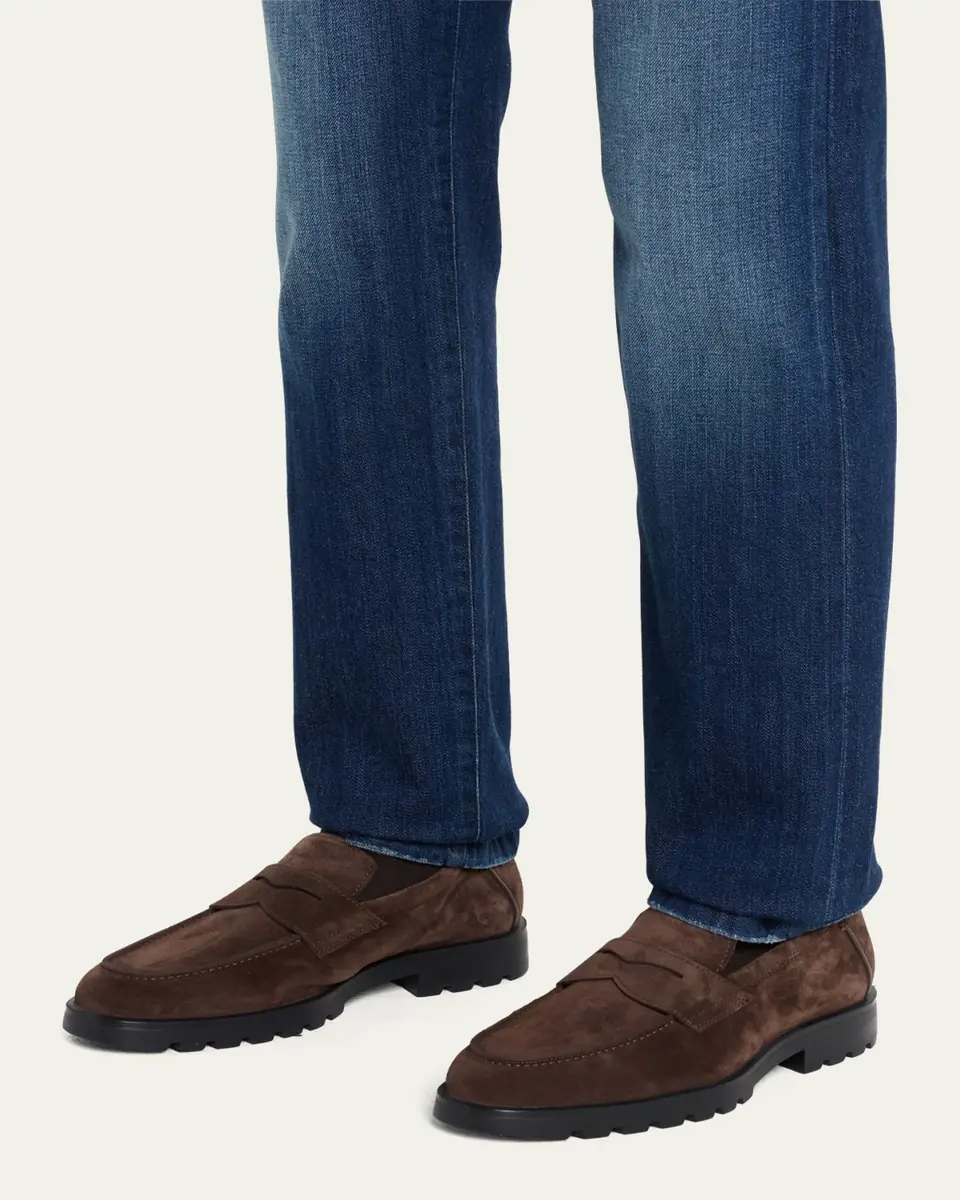 Santoni Men's Rock Suede Lug Sole Penny Loafers | Thumbnail 5